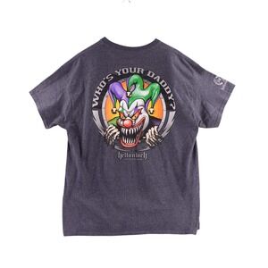 Hellanbach Mens Evil Jester Who's Your Daddy Graphic T-Shirt Grey Y2K Style XL